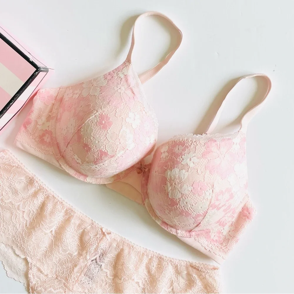 36D XXL Victoria’s Secret pink lace bra set